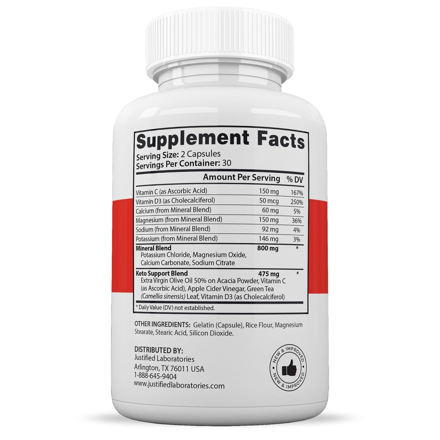 Justified Laboratories Rapid Lean Keto ACV Pills 1275MG Keto Support Blend Capsule 60 Count