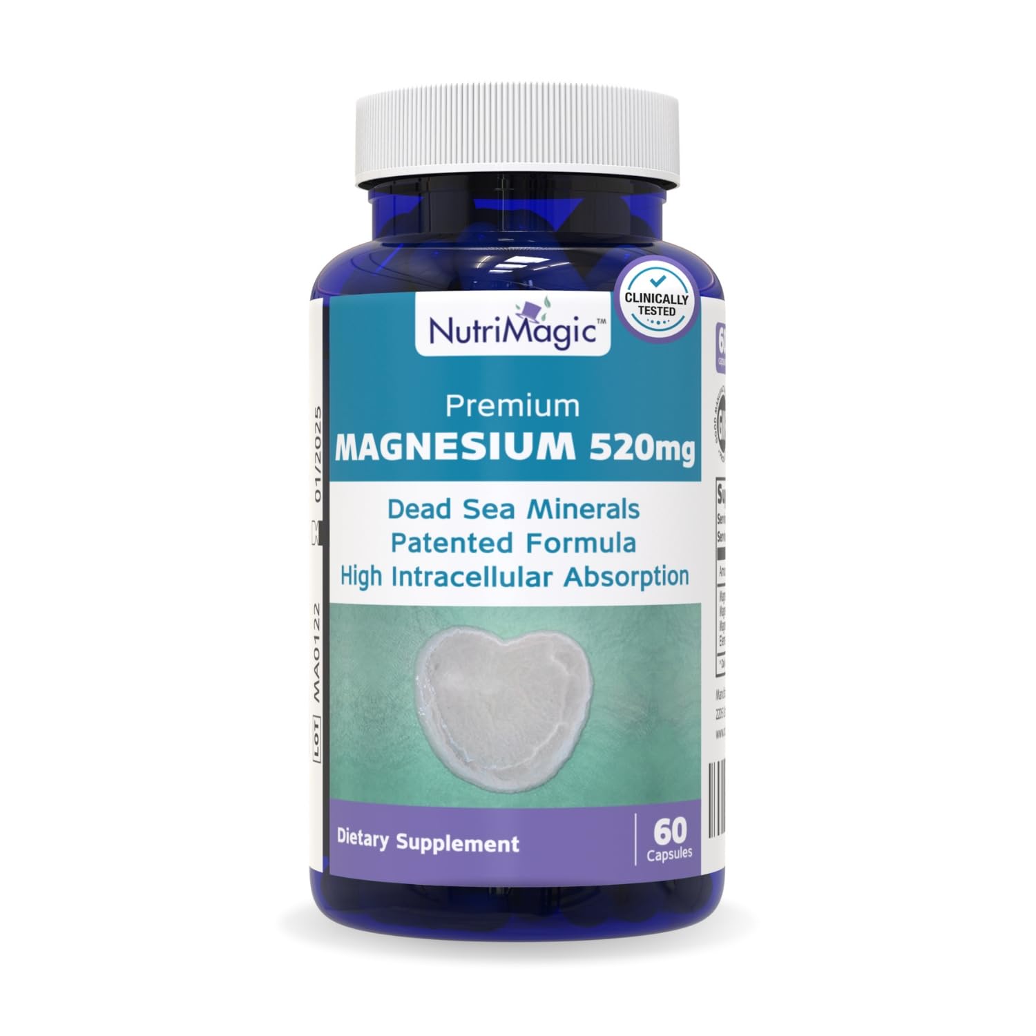 NutriMagic 520mg Patented High Absorption Elemental Magnesium from Oxide, Dead Sea Mineral Complex Capsule, 60 Count