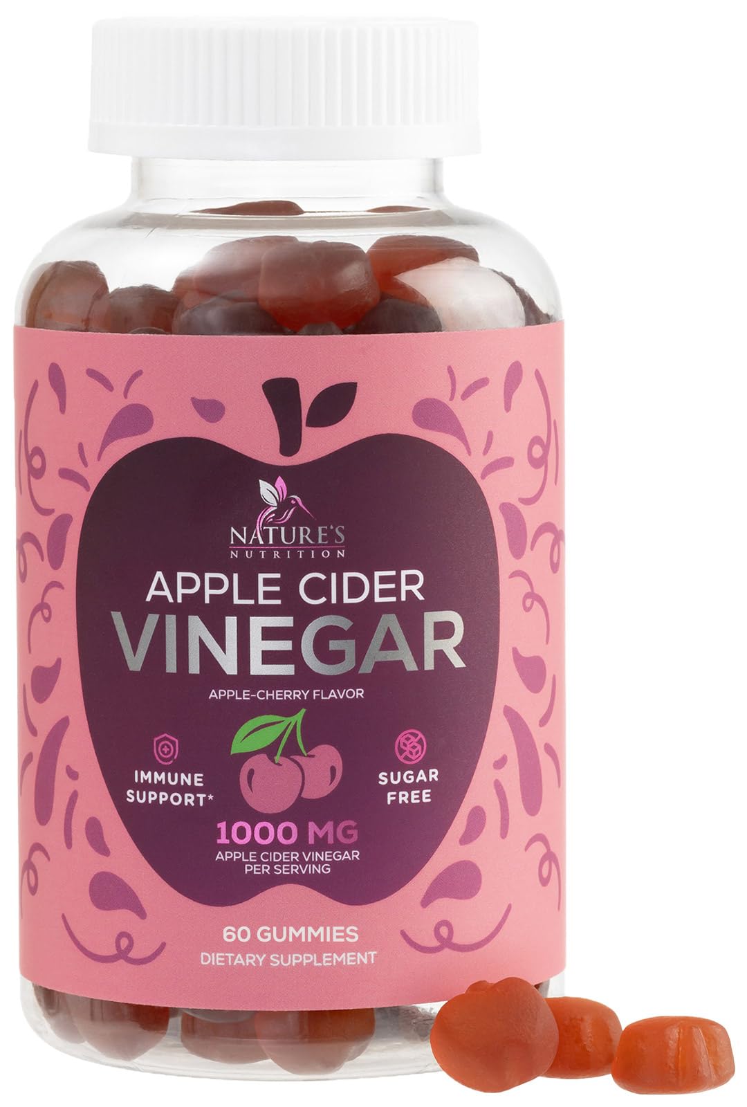 Nature's Nutrition Apple Cider Vinegar Gummies 1000mg Per Serving, 60 Gummies