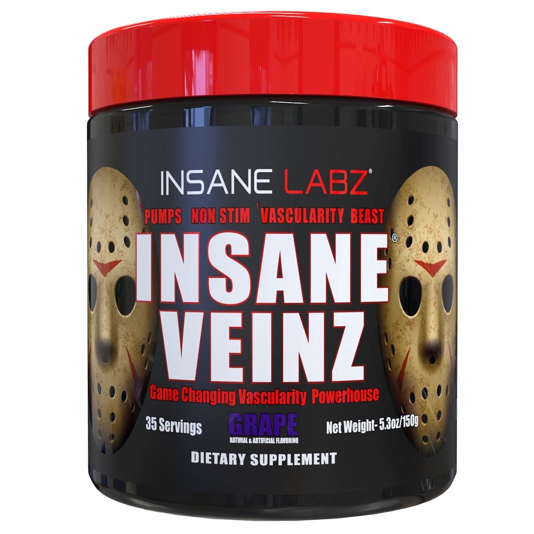 Insane Labz Insane Veinz Non Stimulant NO Enhancing Powder, Grape, 5.3