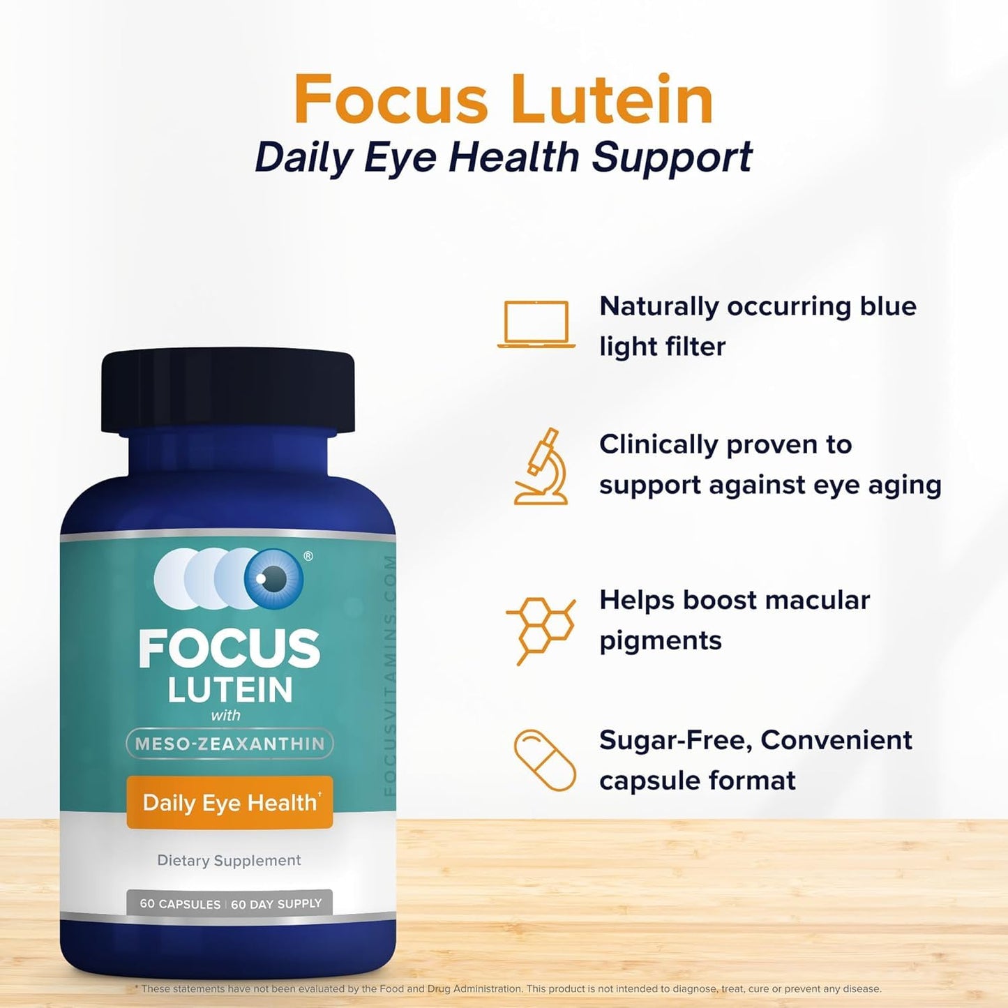 Focus Vision Supplements Lutein for Eyes with Meso-Zeaxanthin Eye Vitamin Supplement Capsules 120