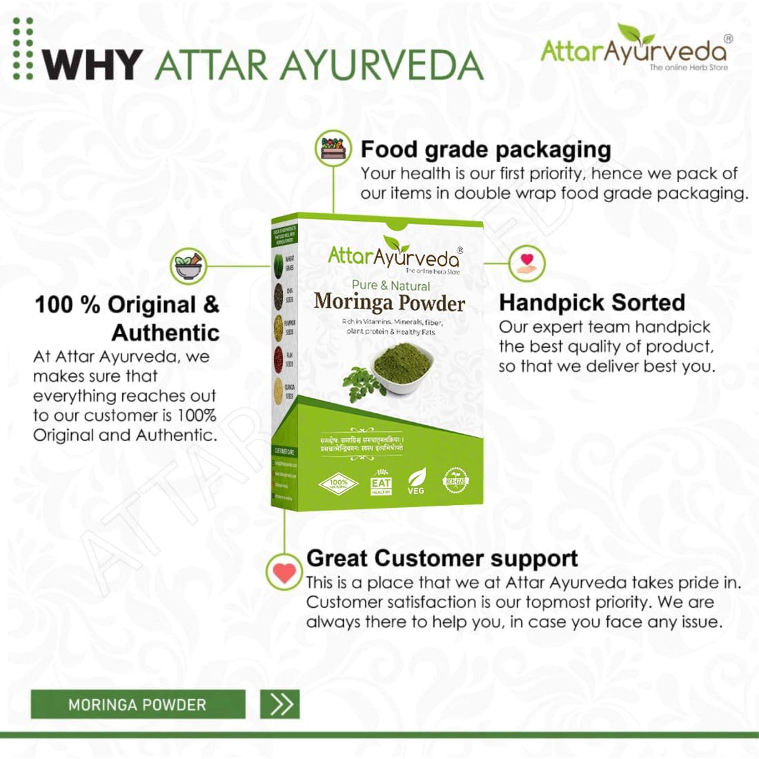 ATTAR AYURVEDA 100% Moringa Leaf Powder 7.05 oz
