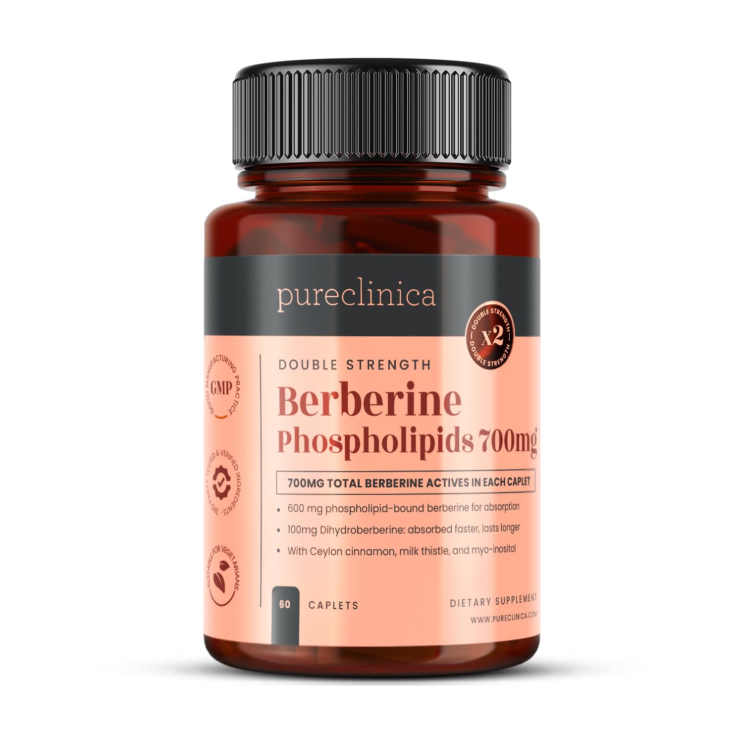 pureclinica Double Strength Berberine Complex Caplets 60