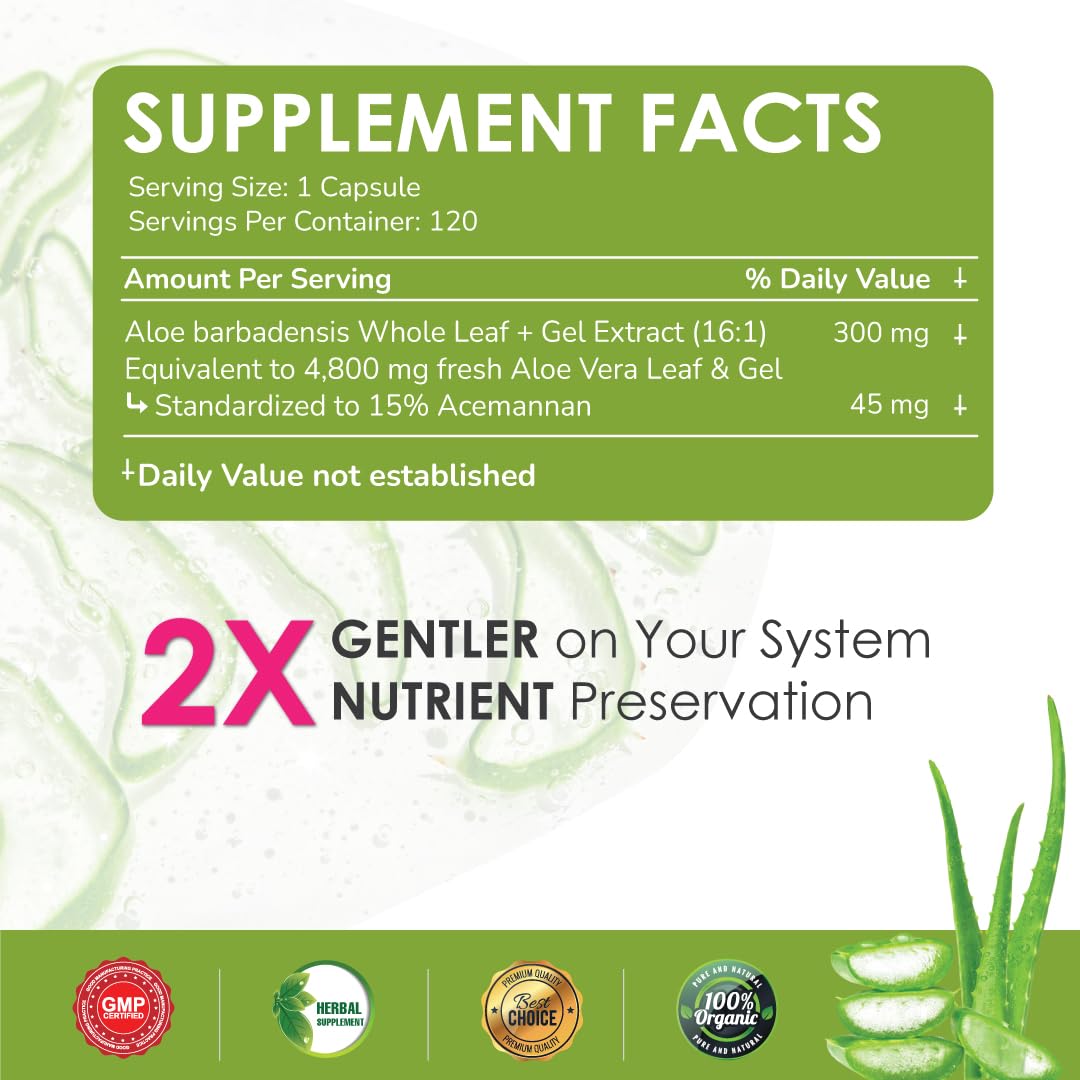 Cosynee Life Aloe Vera Leaf Extract 300mg Capsule, 120 Count