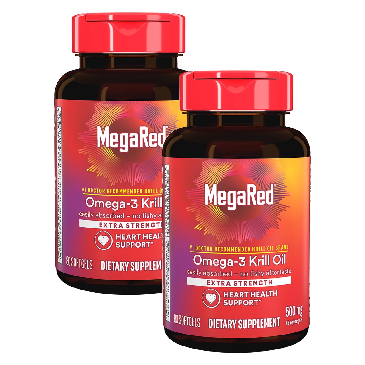MegaRed Extra Strength 500mg Omega-3 Krill Oil Supplement with EPA/DHA, No Fishy Aftertaste Supports Heart Health Softgels 160