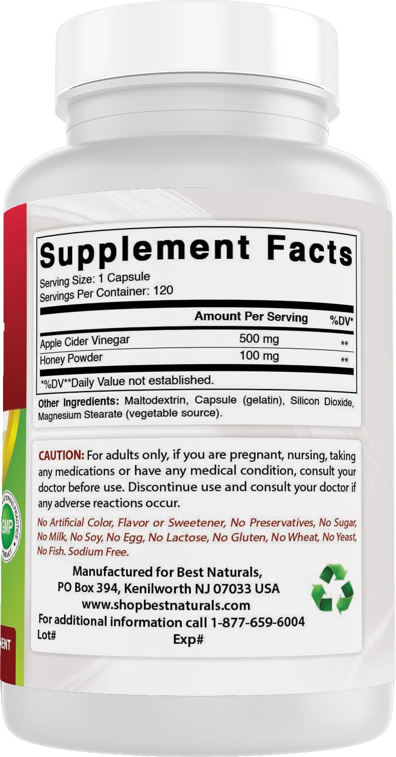 Best Naturals Apple Cider Vinegar Plus 600 Mg Capsules 240