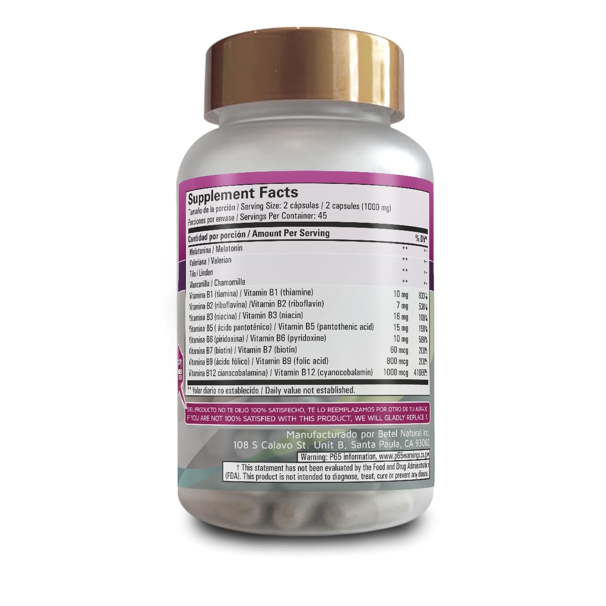 Betel Natural Dormimax Natural Herbs with Melatonin, 90 Capsules
