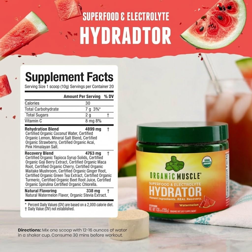 Organic Muscle Hydration Electrolytes Powder Supplement, 20 Servings