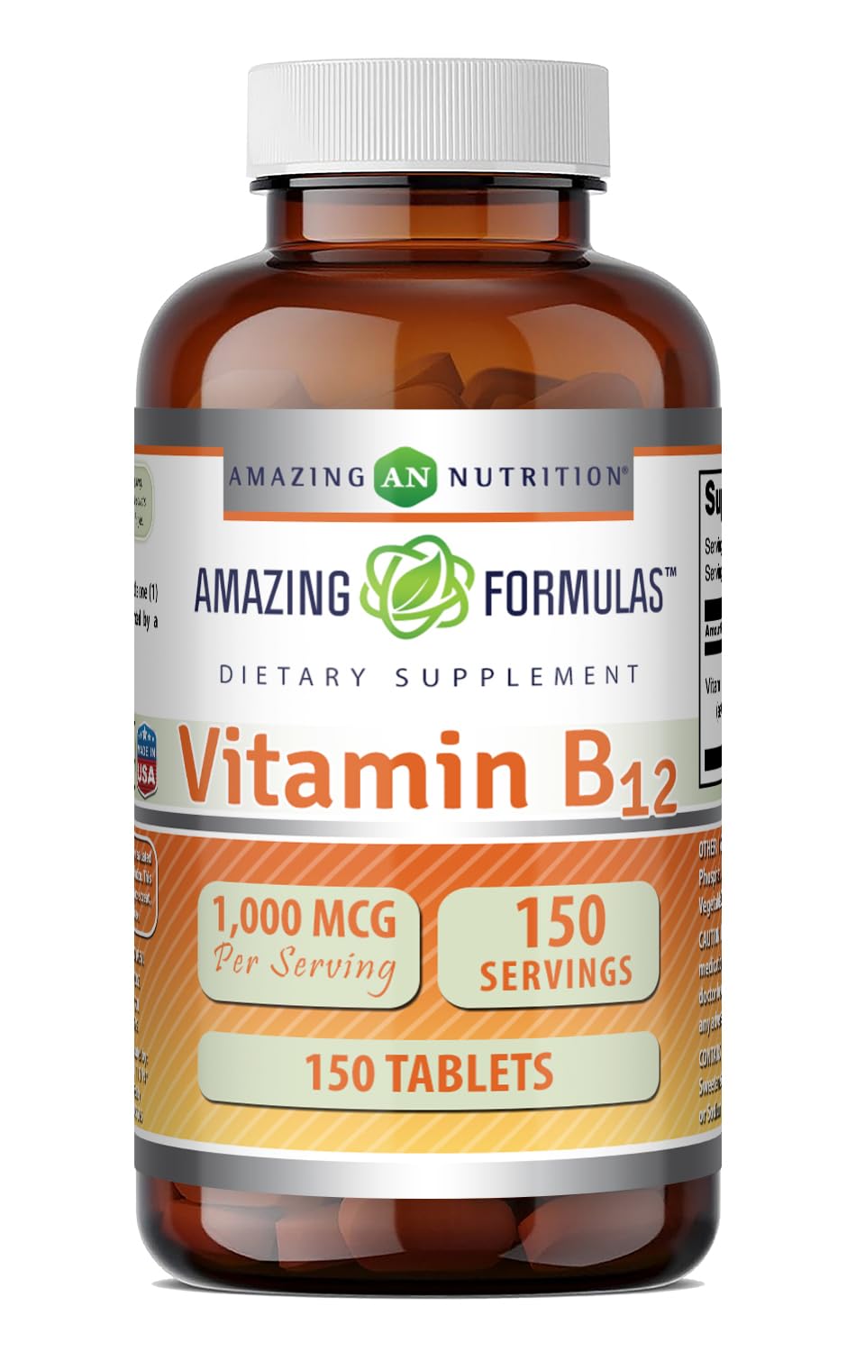 Amazing Nutrition Vitamin B12 (Cyanocobalamin) 1000 mcg per Serving, 150 Tablets