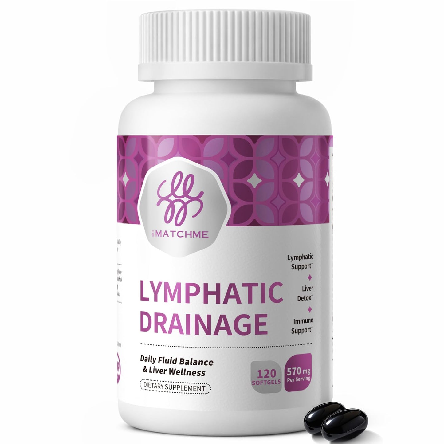 iMATCHME Lymphatic Drainage Supplement for Lymphatic Support & Detox Liver & Kidney Health, Fluid Balance with Cleavers, Burdock, Dandelion, Elderberry - Vegan Softgels, 120 Softgels