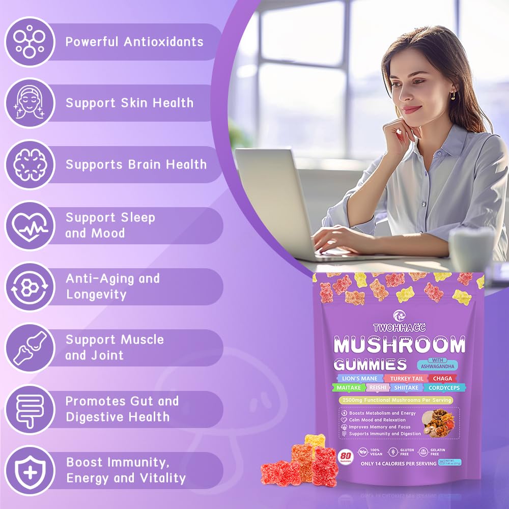 TWOHHACC Mushroom Complex Gummies – 80 Gummies