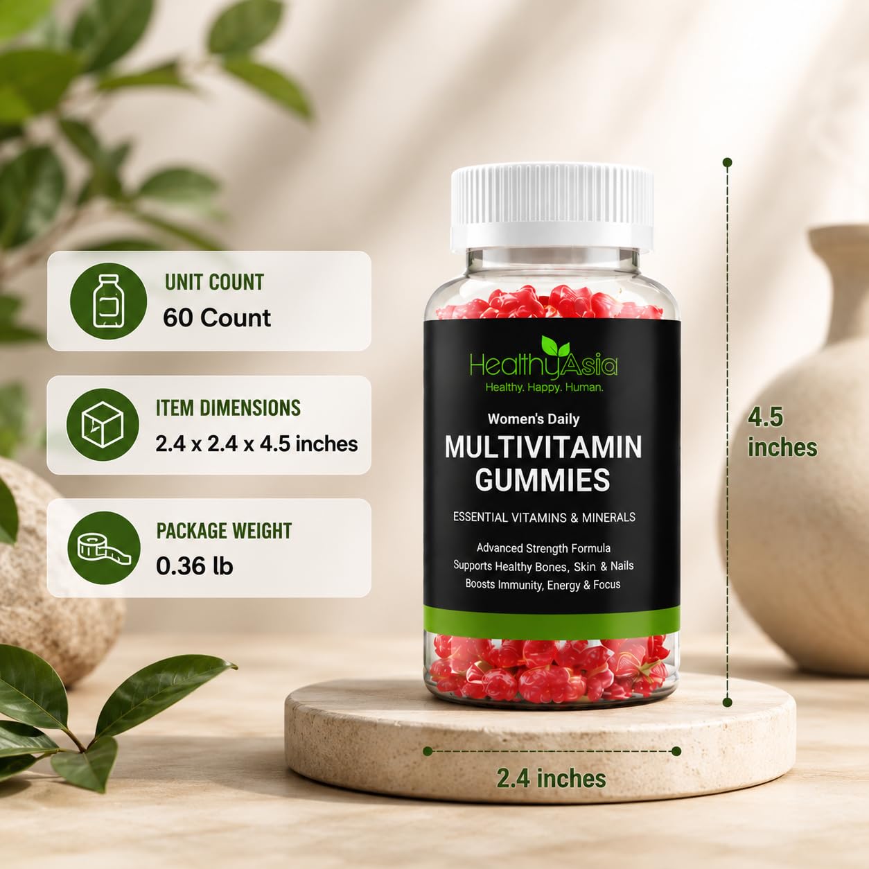 HealthyAsia Black Label Women's Daily Multivitamin Gummies 60 Count