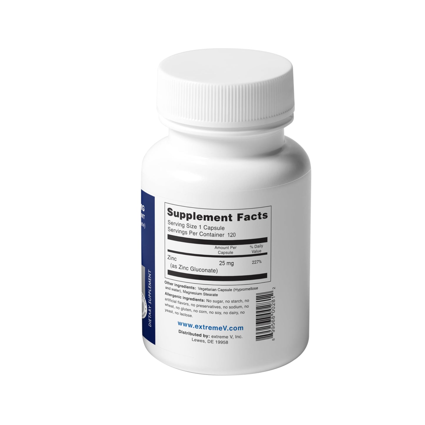 Extreme V Zinc MG25 Zinc Gluconate 25mg Veggie Capsules, 360 Capsules