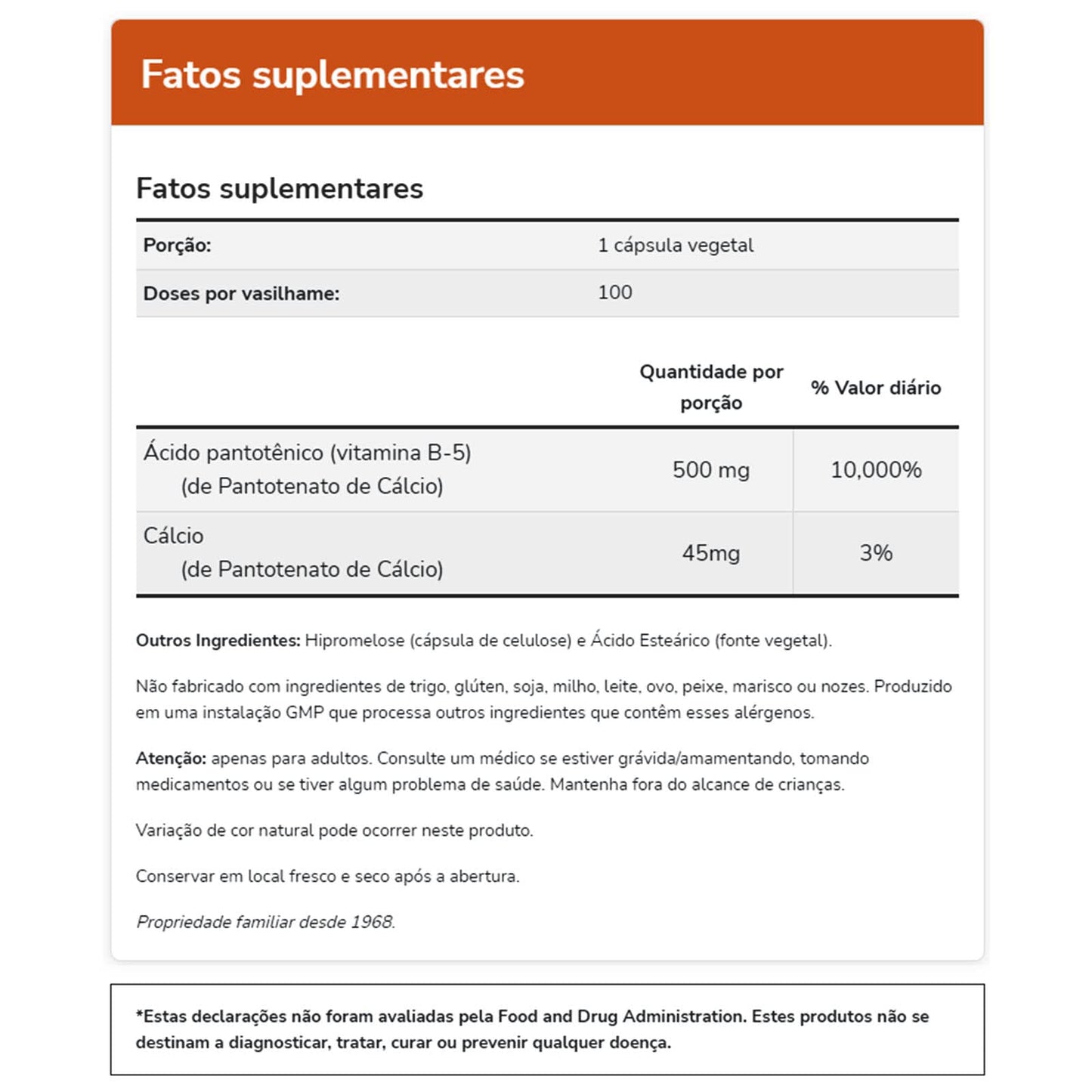 NOW Foods Pantothenic Acid 500mg Capsules, 100 Count