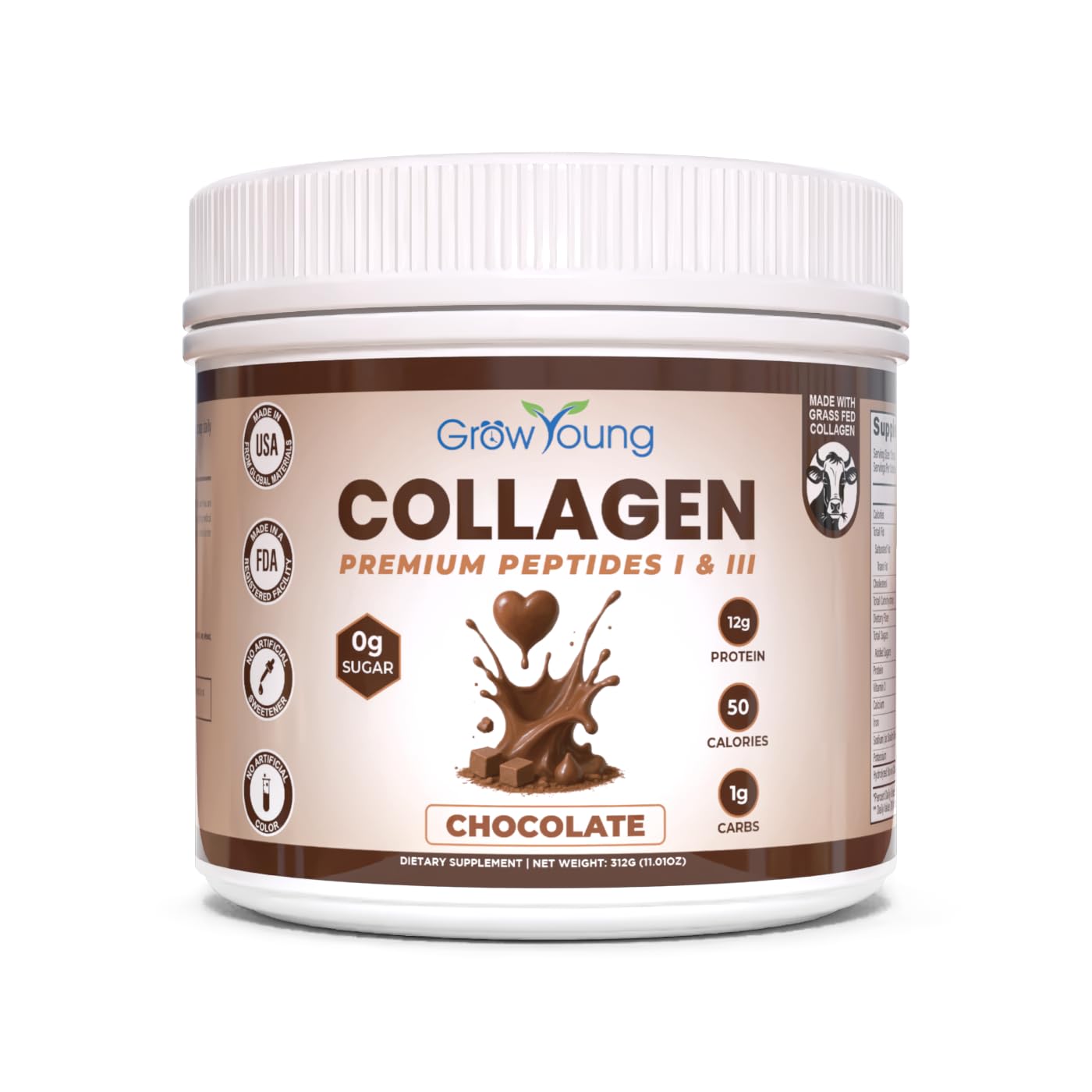 Grow Young Fitness Chocolate Collagen Protein Powder, 13.5 oz