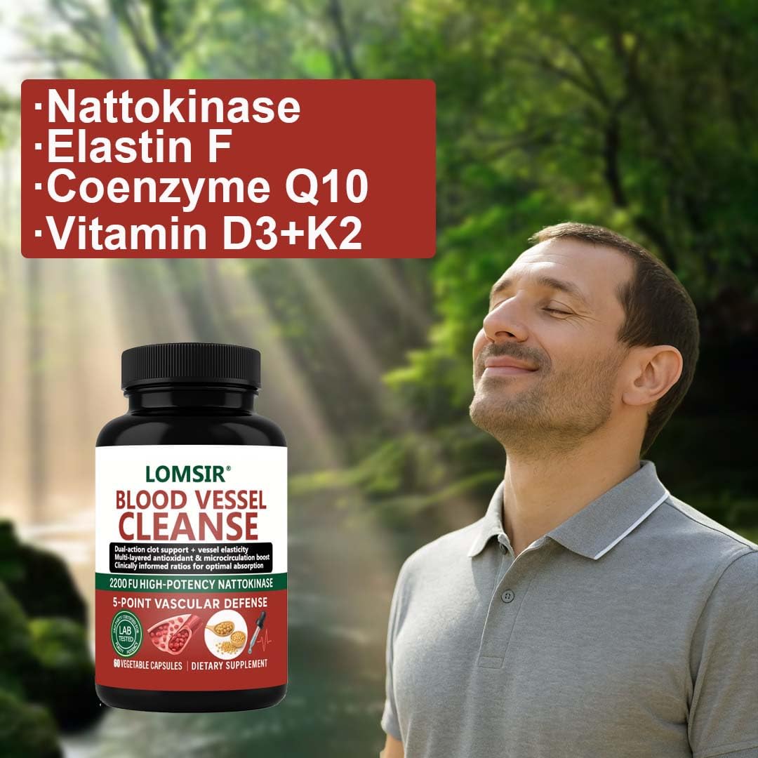 LOMSIR Blood Vessel Cleanse Nattokinase Supplement with Gamma Oryzanol Capsule 60 Count