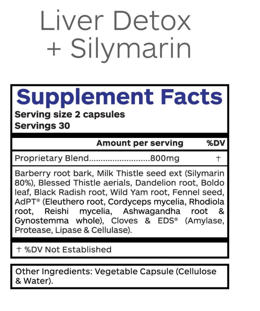 Professional Botanicals Liver Detox and Cleanse Supplement with Milk Thistle Seed Extract, Silymarin 80%, Blessed Thistle, Dandelion Root, Capsule, 1 Count