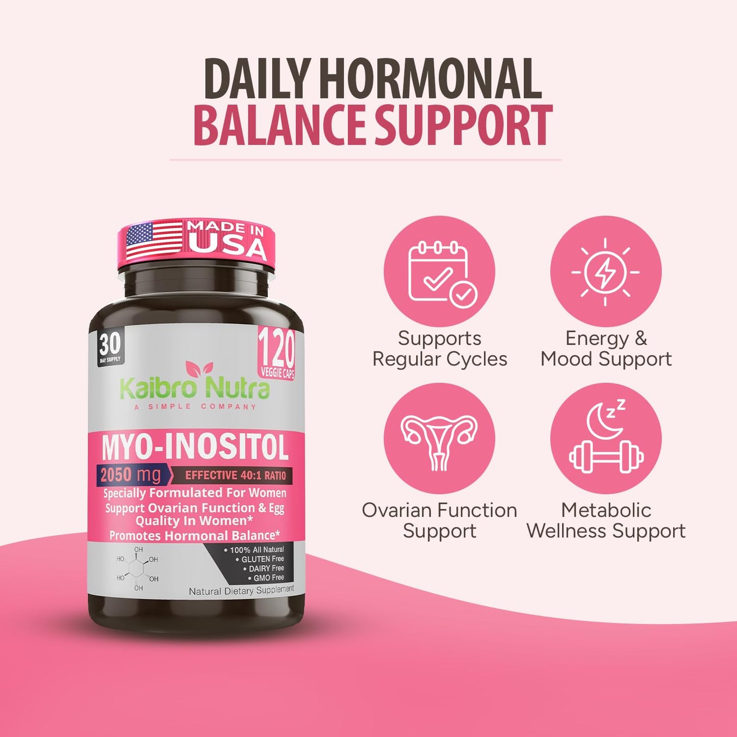 Kaibro Nutra Myo-Inositol & D-Chiro Inositol 40:1 Supplement - 2050mg Capsule, 120 Count