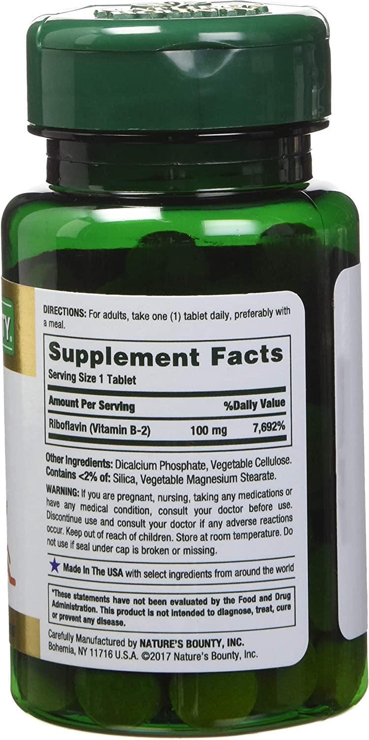 Nature's Bounty Vitamin B-2 100 mg Tablets, 1200 Tablets