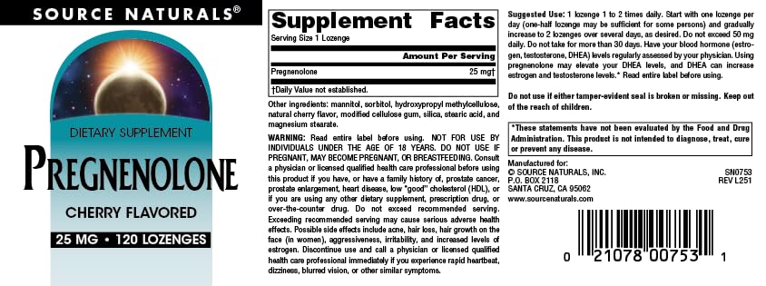 Source Naturals Pregnenolone 25mg Lozenges, 120 Count