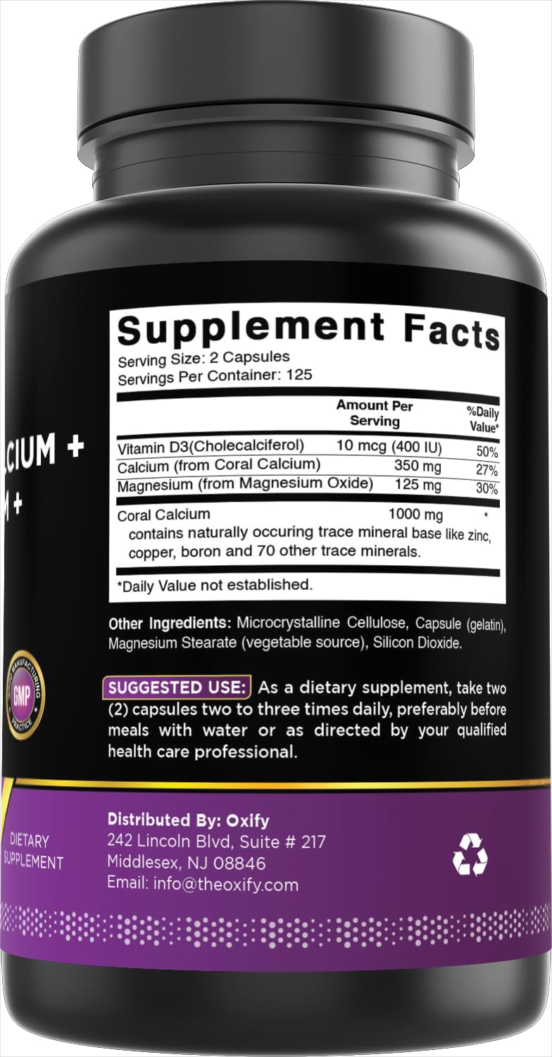 Oxify Coral Calcium + Magnesium + VIT. D3 1000 mg Capsules 250