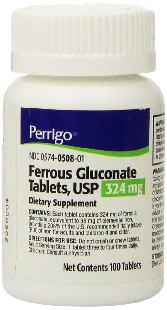 Perrigo Ferrous Gluconate Green Tablets 324mg, 300 Tablets