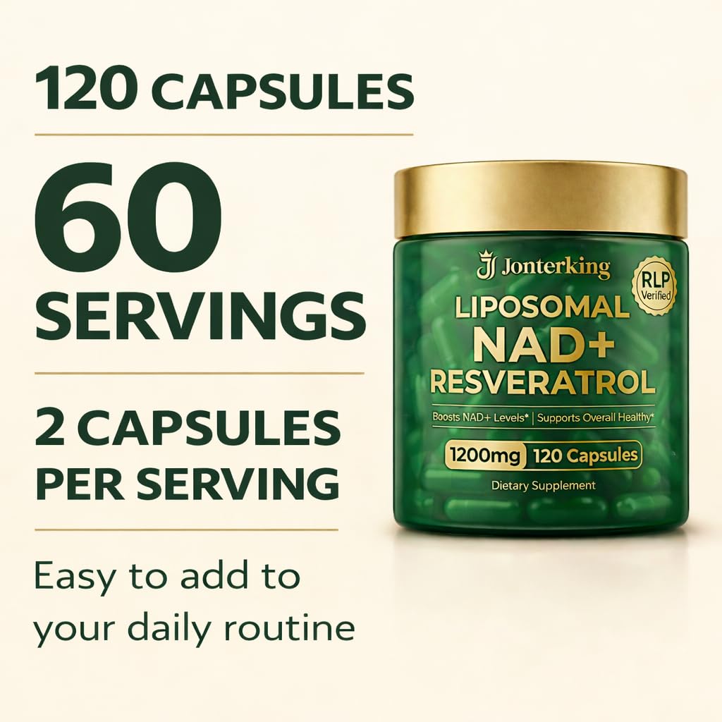 JonterKing NAD+ Supplement Capsule, 1200mg Per Serving, Nicotinamide Riboside Malate with Trans-Resveratrol, Quercetin & CoQ10, 120 Veggie Capsules