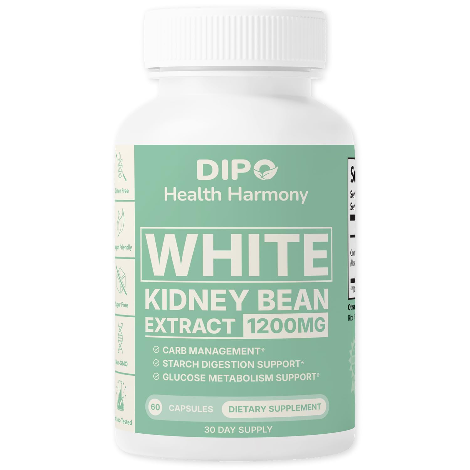 DIPO HEALTH HARMONY White Kidney Bean Extract Carb Blocker Capsules, 60 Count