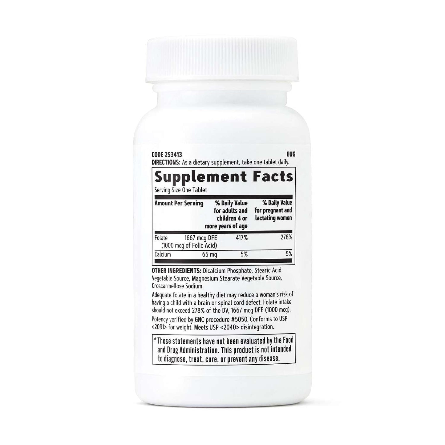 GNC Folic Acid 1000mcg Tablets, 100 Count