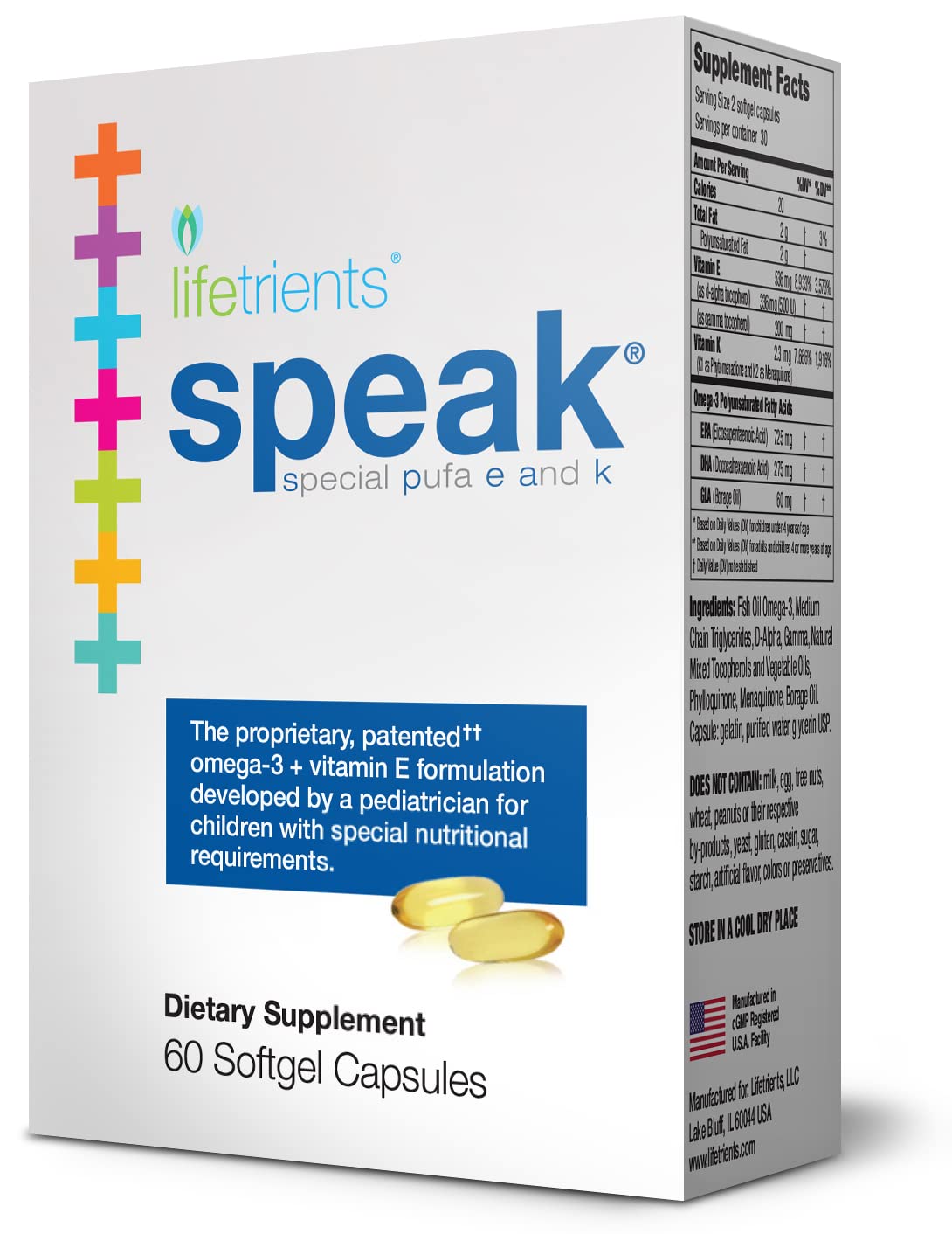Lifetrients Speak Kids Omega-3 with GLA, Vitamins E & K Softgels 60
