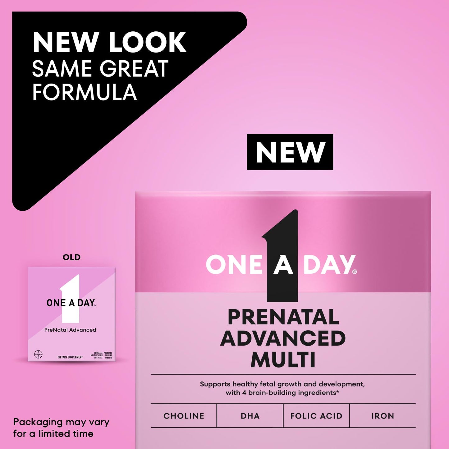 One A Day Prenatal Advanced Prenatal Vitamins with Folic Acid, Choline, DHA & Iron, Tablets, 120-Count