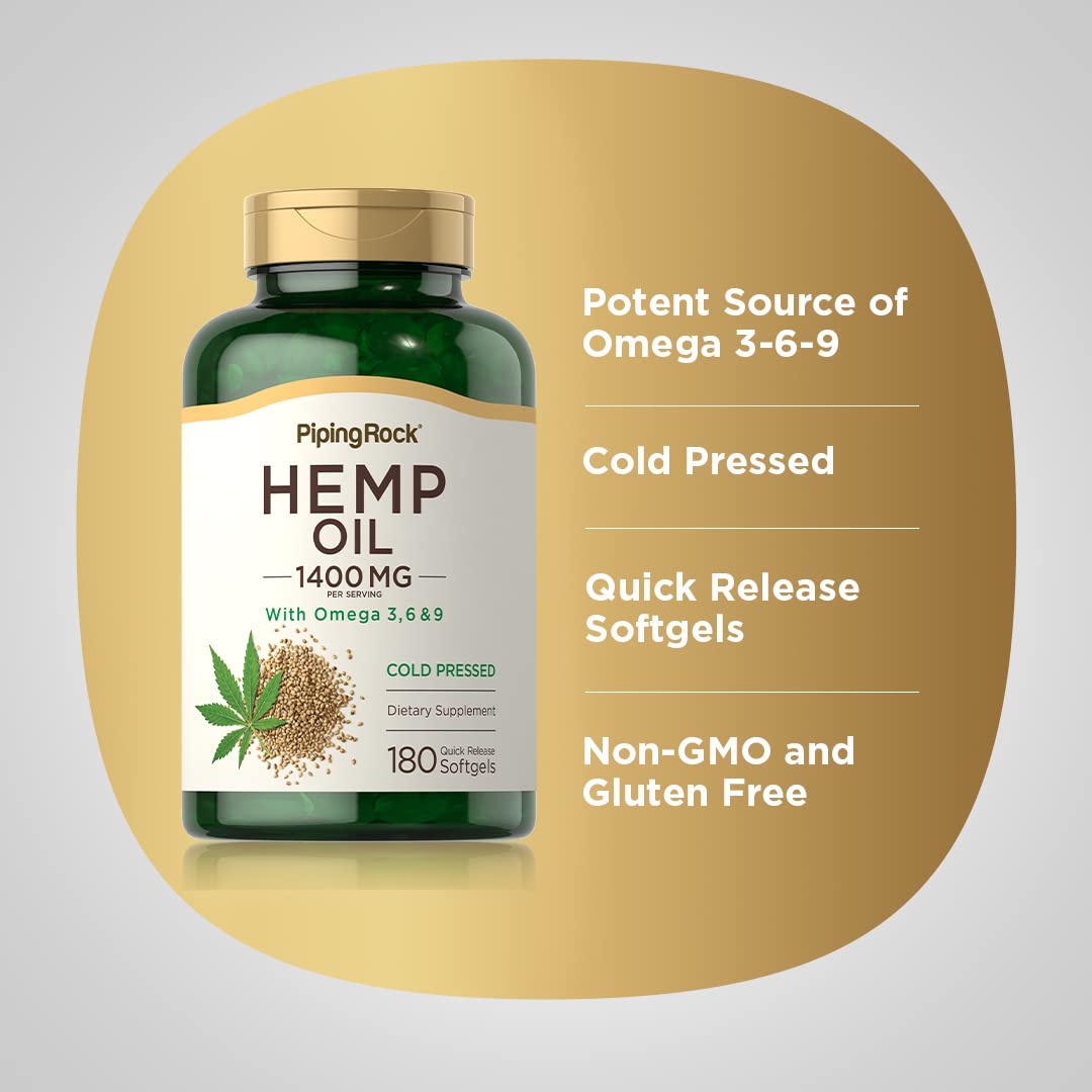 Piping Rock Hemp Oil Capsules 1400mg Omega-3-6-9 Softgel 180 Count