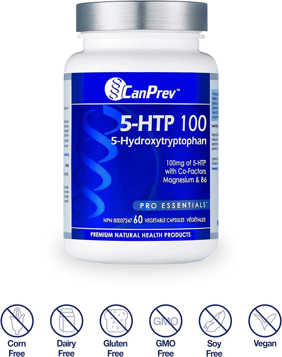 CanPrev 5-HTP 100 with B6 and Magnesium Vegi Capsules, 60 Count