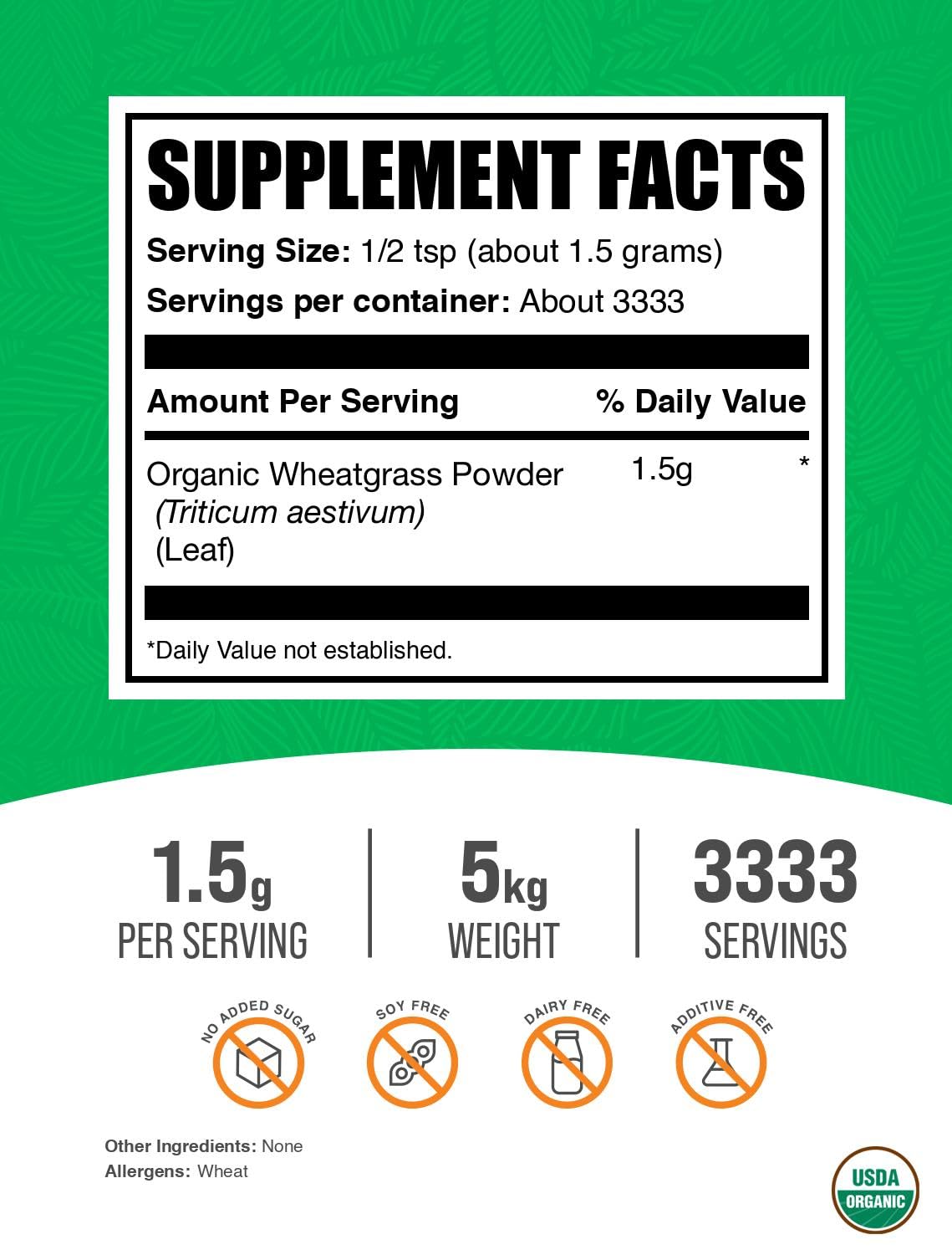 BulkSupplements Organic Wheatgrass Powder, Pack of 5