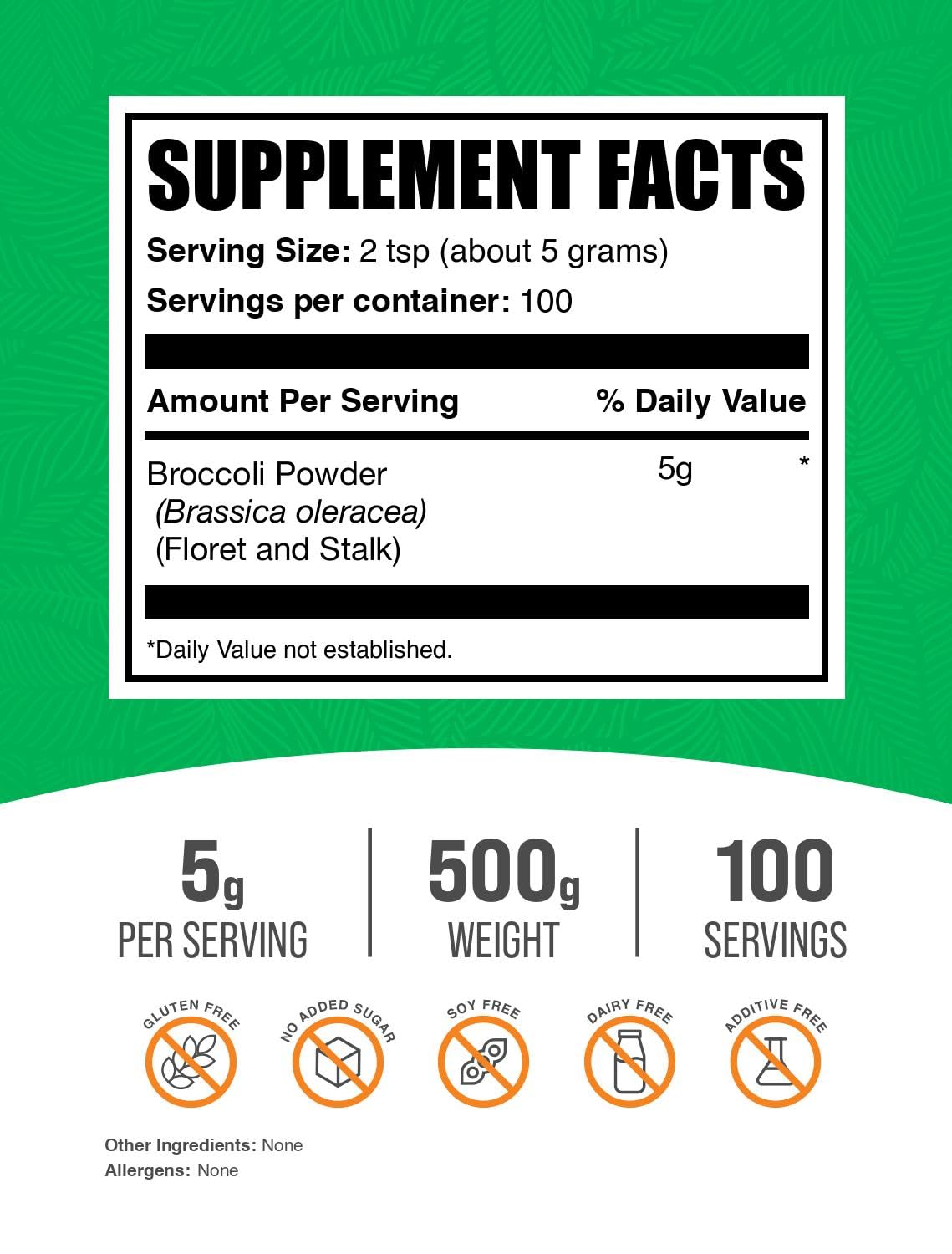 BulkSupplements Broccoli Powder - Broccoli Floret & Stalk Powder, Sulforaphane Supplement, 17.6 Ounce