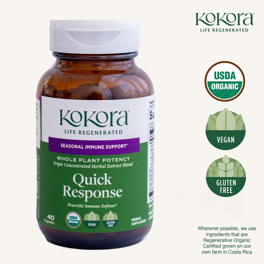 kokora Quick Response Herbal Immune Support Supplement with Andrographis, Echinacea & Oregano – Seasonal Immune Defense Capsules, 40 Count