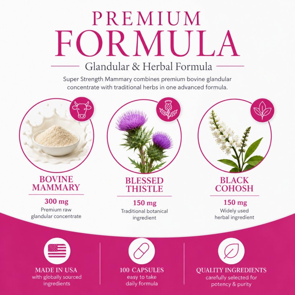 SOR, Inc. Super Strength Mammary Natural Breast Enhancement Formula Bovine Mammary Glandular Capsules 100 Capsules