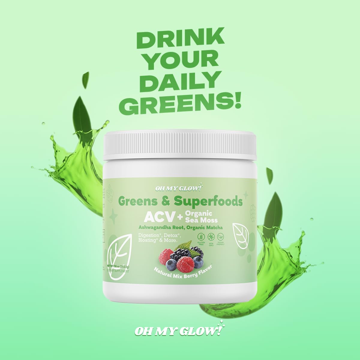 Oh My Glow! Super Greens Powder 7.16 Ounce
