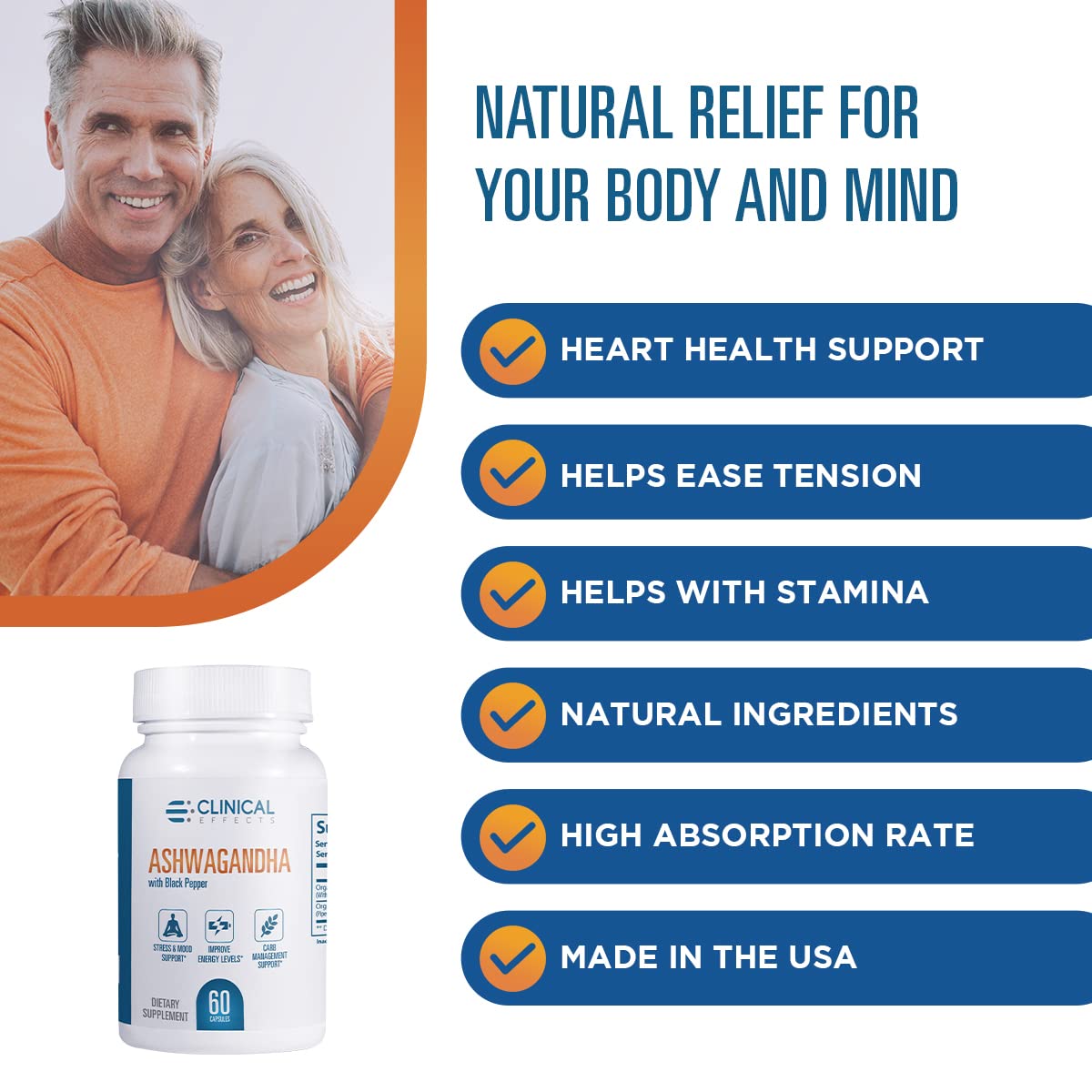 Clinical Effects Ashwagandha with Black Pepper for Stamina and Calm Capsules 180