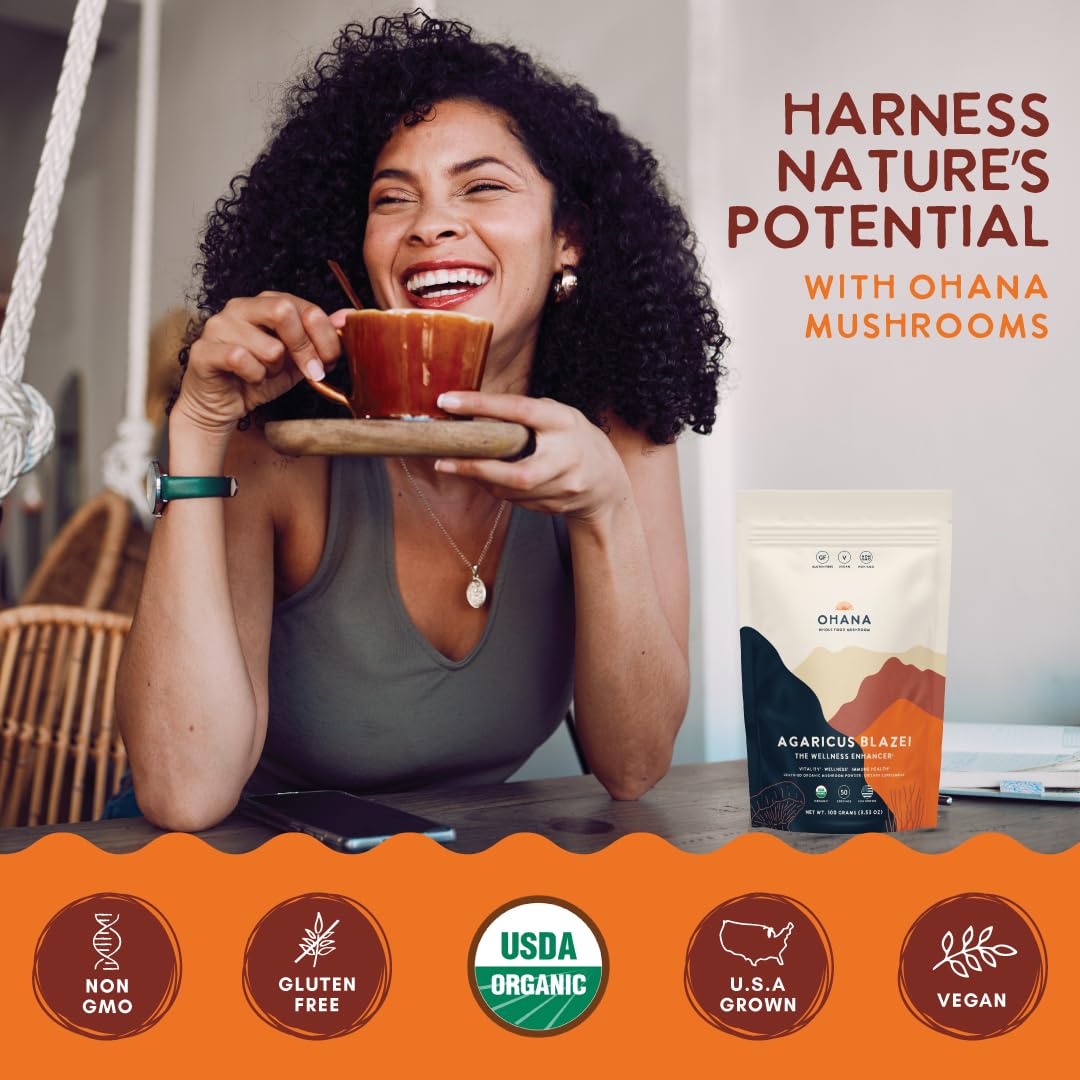 Ohana Mushrooms Agaricus Blazei Organic Mushroom Powder Blend, 3.53 oz, Pack of 1