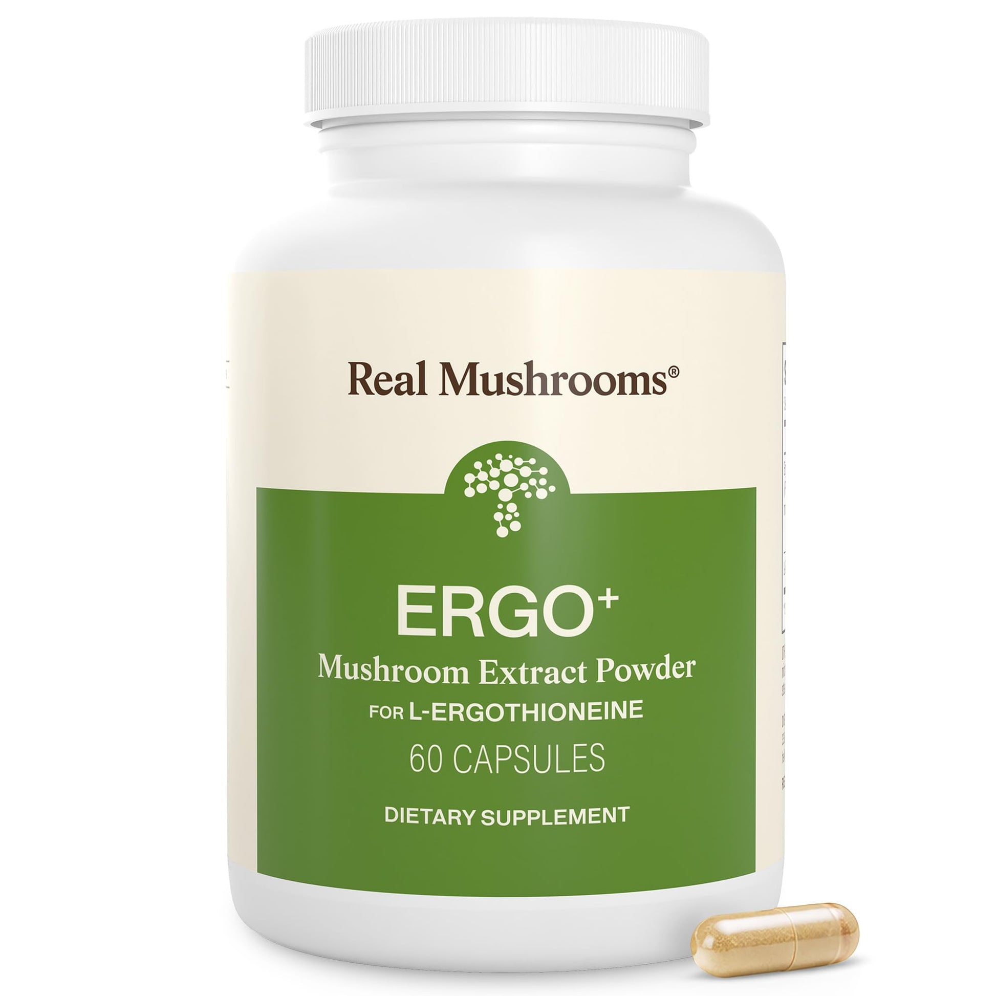 Real Mushrooms Ergothioneine Supplement – Golden Oyster Mushroom with Beta-Glucans – L-Ergothioneine Extract Powder, Capsules, 60 Count
