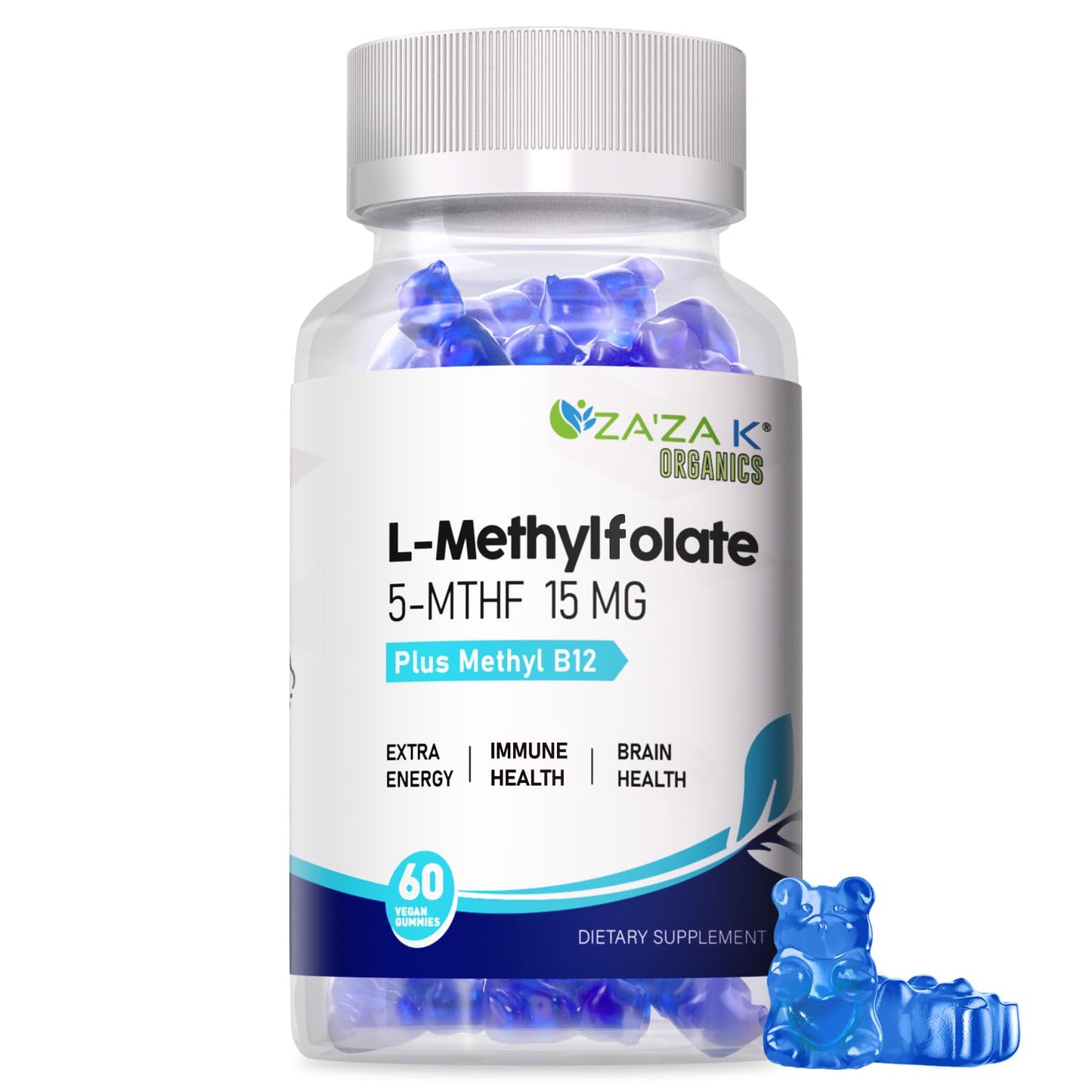ZA'ZA K ORGANICS L-Methylfolate 15mg & Methyl B12 1000mcg Gummies 60 Count