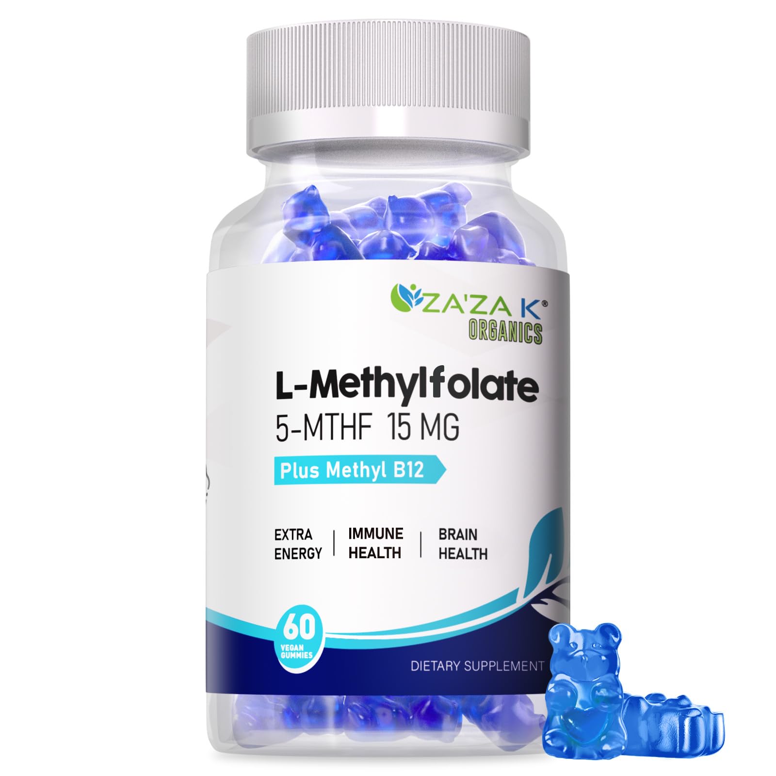 ZA'ZA K ORGANICS L-Methylfolate 15mg & Methyl B12 1000mcg Gummies 60 Count