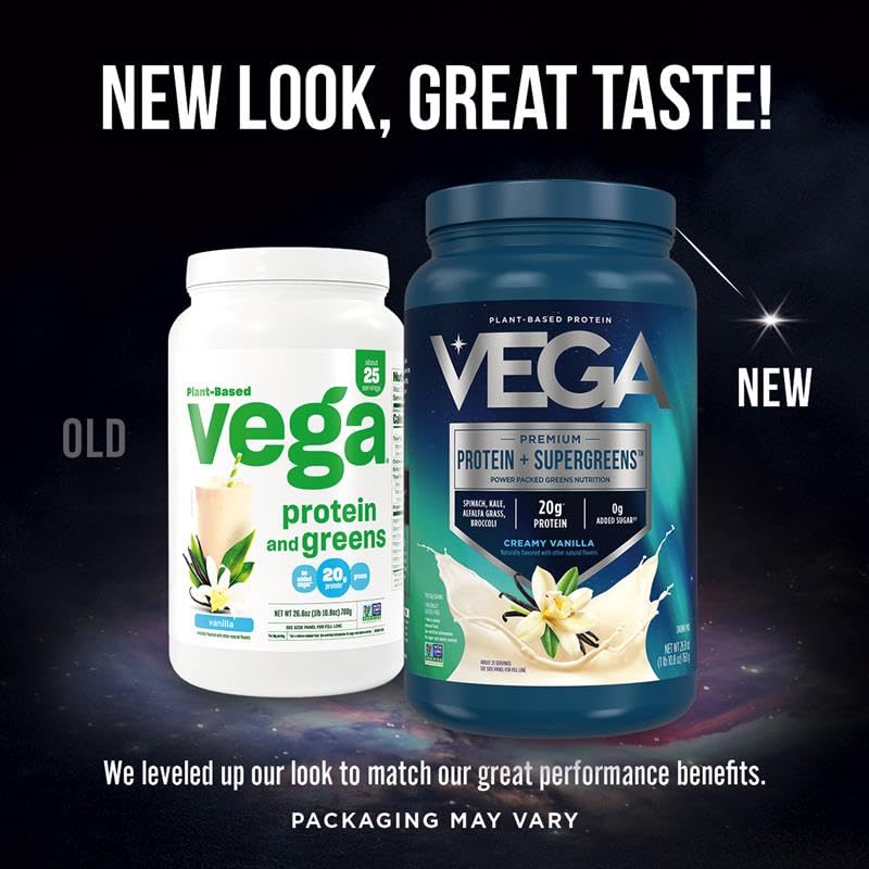 Vega Premium Protein + Supergreens Protein Powder, Chocolate, 1.79 lb, Pack of 12