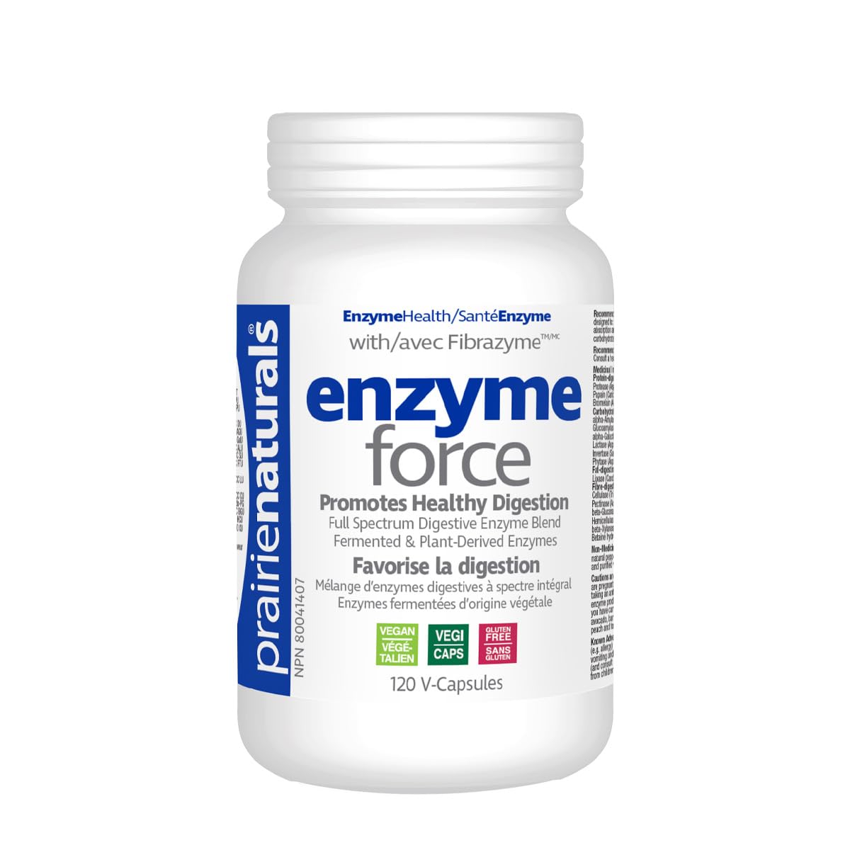 Prairie Naturals Force with Fibrazyme Digestive Enzyme Vegetarian Capsules, 120 Count