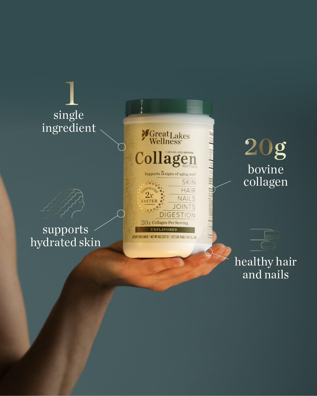 Great Lakes Wellness Collagen Peptides Powder 64 oz, 90 Servings