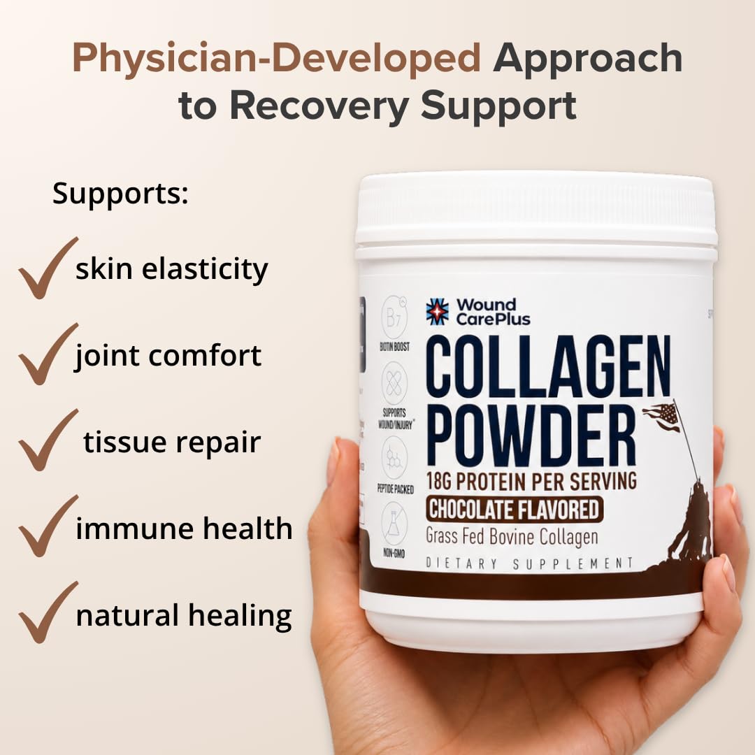WOUND CAREPLUS Wound Collagen Powder for Wound Healing Support & Post-Surgery Recovery Chocolate 19.7534