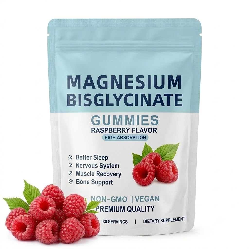 Galriva Magnesium Bisglycinate Gummies 400mg, High Absorption Magnesium Glycinate, Raspberry Flavor, Vegan, 1 Gummy
