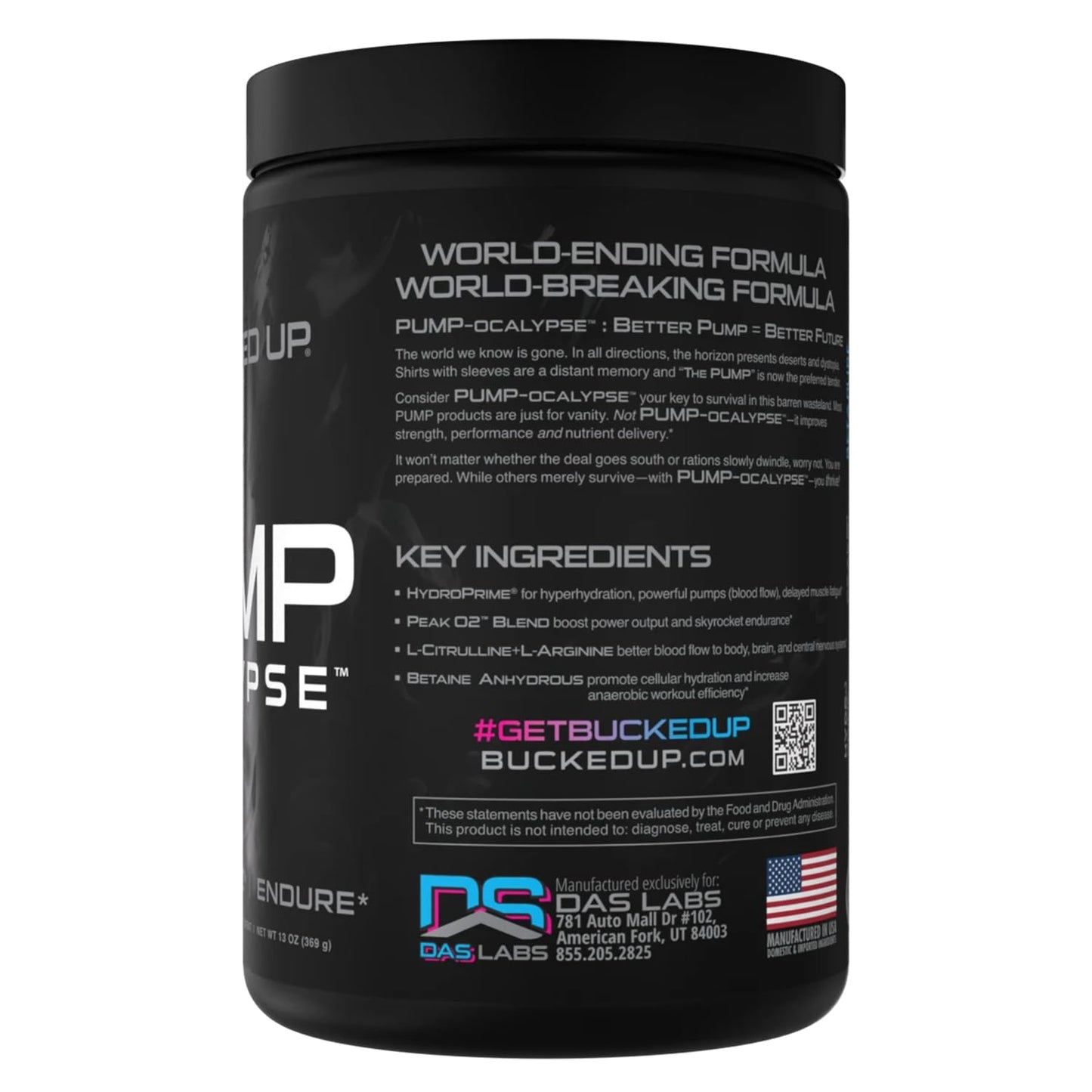Bucked Up Pump-ocalypse Miami Nitric Oxide and L-Arginine Supplement with Citrulline Malate, GlycerPump Powder, 13 oz
