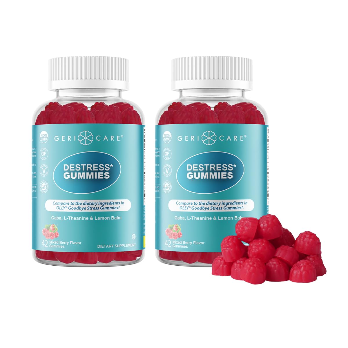 GeriCare DeStress Gummies with GABA, L-Theanine & Lemon Balm, Berry Flavor, Gummies, 84 Count